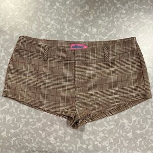 Phoeby Houndstooth Plaid Shorts - Brown, Size M
